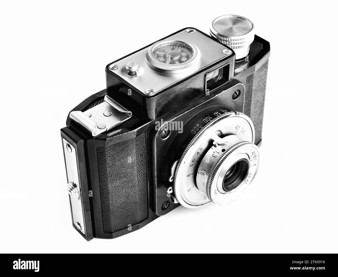 Old film 35 mm scale rangefinder camera isolated white Stock Photo