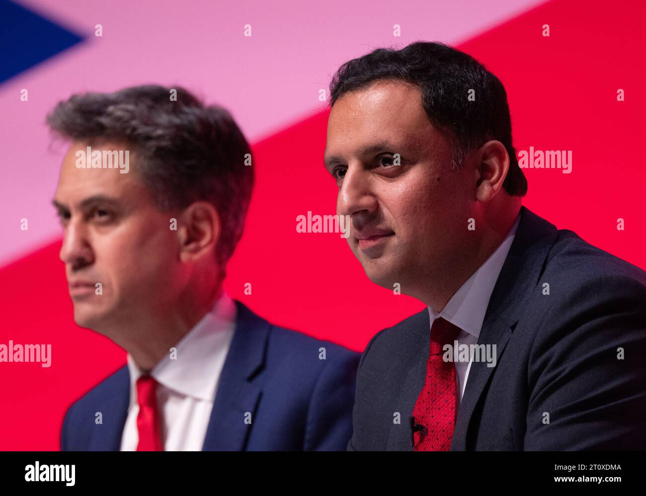 Liverpool, UK. 09th Oct, 2023. (R) Anas Sarwar (  Leader of the Scottish Labour Party) and (r) Ed Miliband on the top table at the Labour conference 2023. Liverpool . UK . Credit: GaryRobertsphotography/Alamy Live News Stock Photo