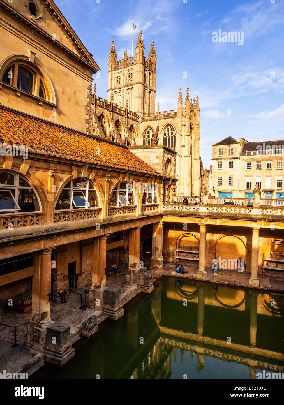View of Bath Abbey and the Roman Baths, Bath, Somerset, England, UK, GB