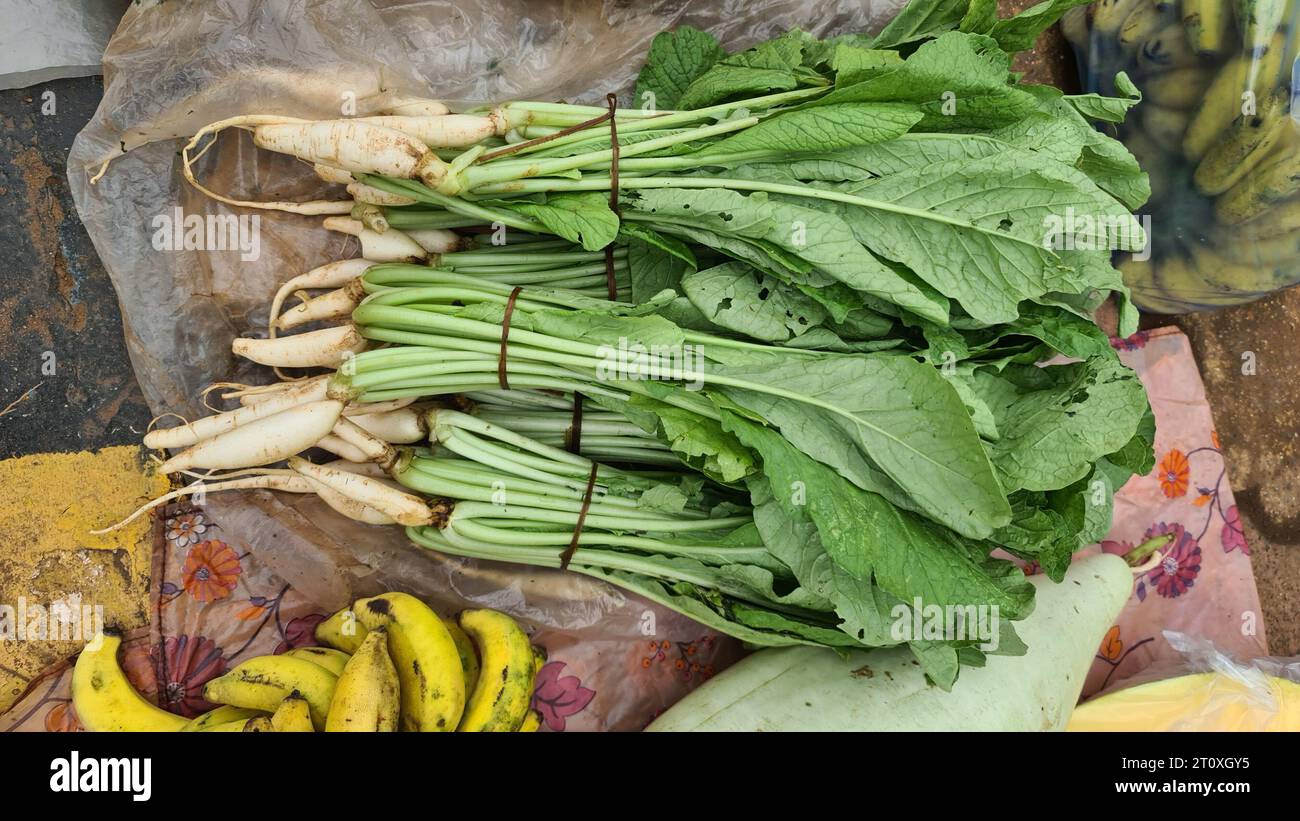 Goan fruits and vegetables sold on the road side in the Indian village of Navelim in Goa state Stock Photo