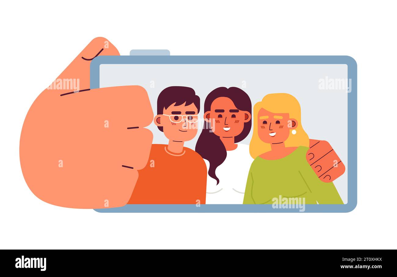 Friends selfie semi flat color vector character Stock Vector