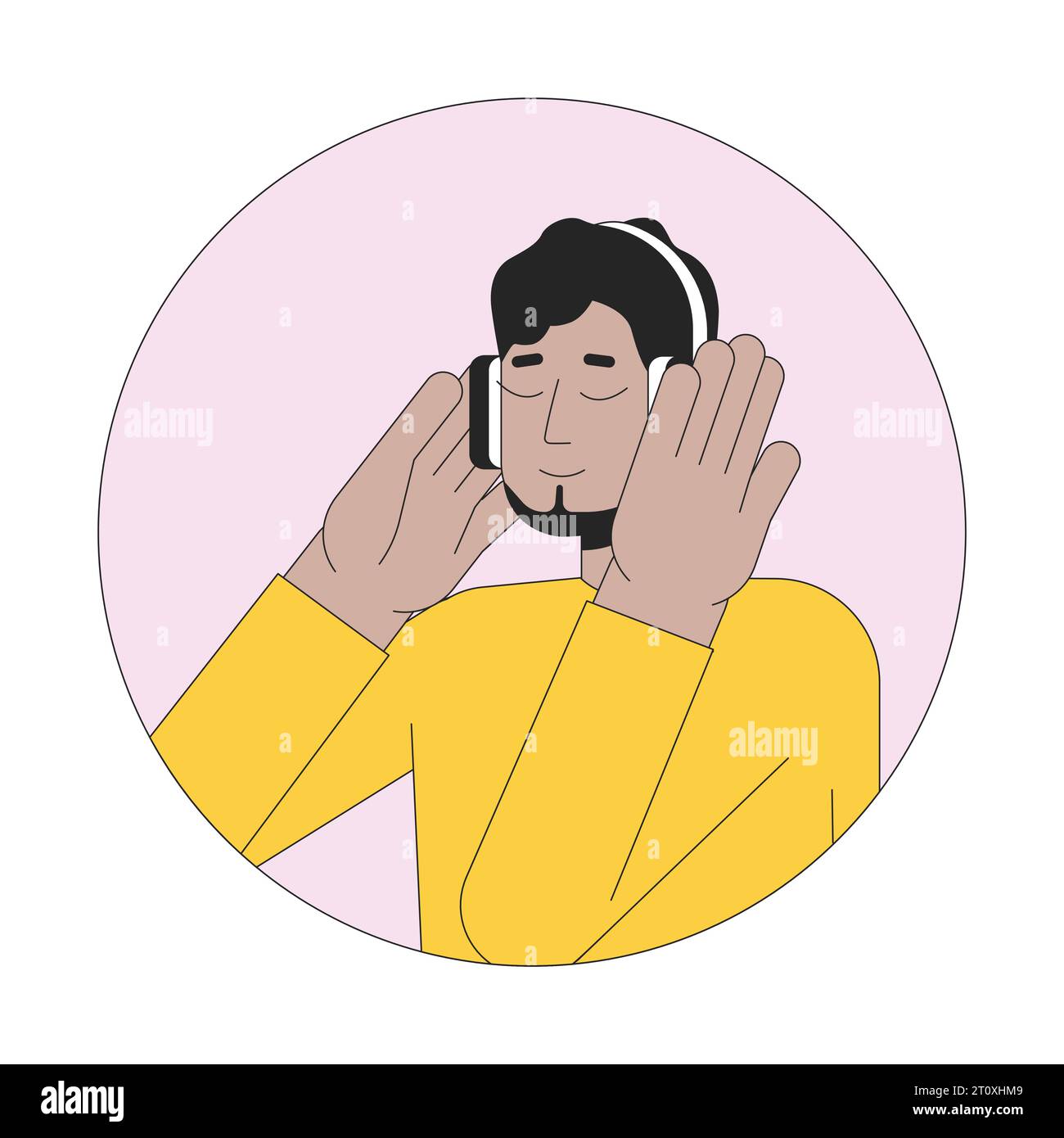 Headphones middle eastern guy bearded 2D line vector avatar ...