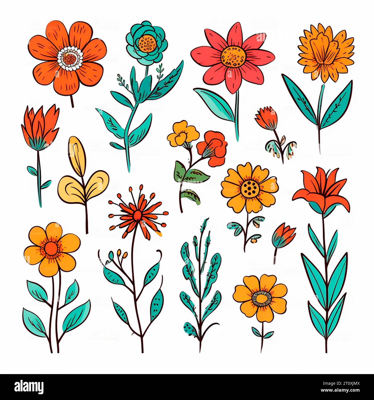 Color drawings of flowers and plants, hand drawings image Stock Photo