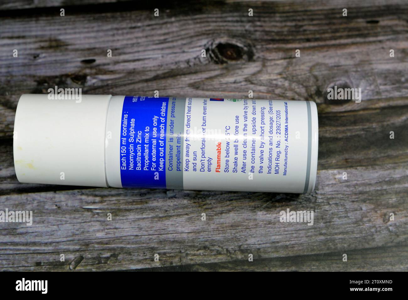 Cairo, Egypt, September 28 2023: Bivatracin (Neomycin, Bacitracin) Aerosol powder Spray 150 ml topical antibiotic, for wound, postoperative infections Stock Photo