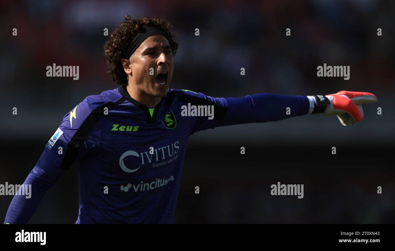 Monza, Italy. 8th Oct, 2023. Guillermo Ochoa of Salernitana reacts during the Serie A match at Stadio Brianteo, Monza. Picture credit should read: Jonathan Moscrop/Sportimage Credit: Sportimage Ltd/Alamy Live News Stock Photo