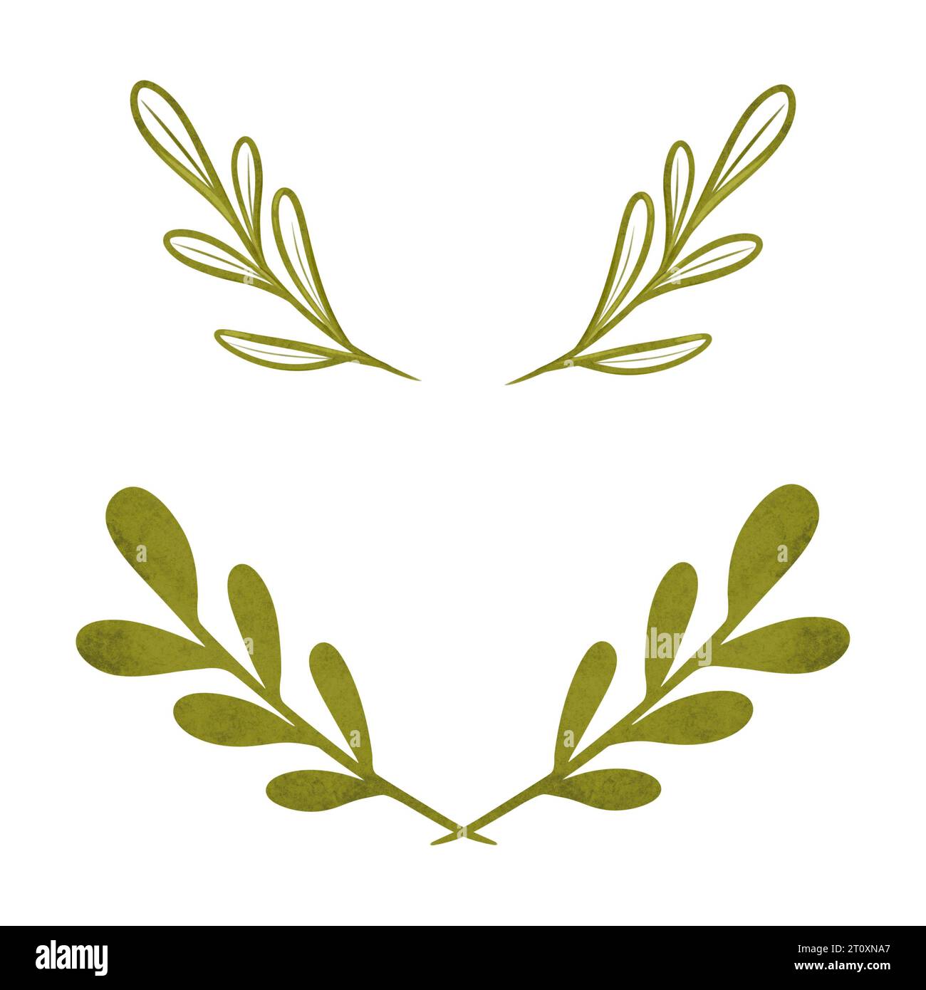 Collection of Green outline wreath with olive branches, silhouette ...