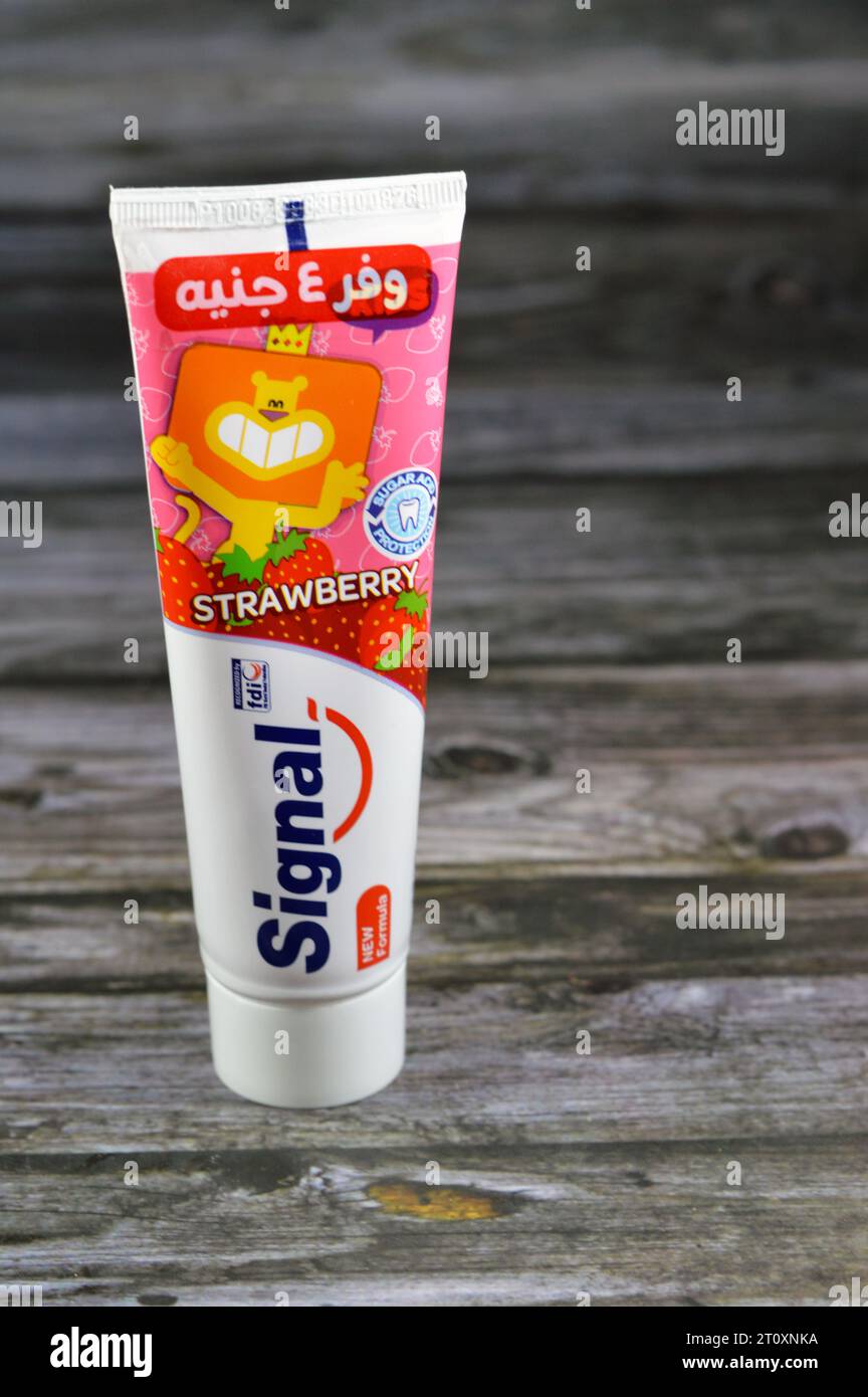Cairo, Egypt, October 5 2023 Signal toothpaste strawberry kids