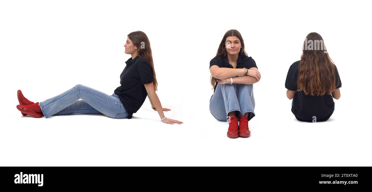 Woman back view profile sitting Cut Out Stock Images & Pictures - Alamy