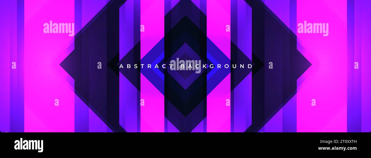 Abstract pink and purple wide banner background with 3d geometric shapes, lines and shadows. Vector illustration Stock Vector