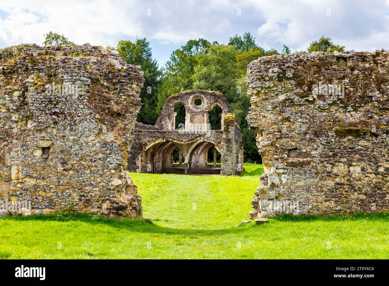 Ruins of Waverley Abbey, a medieval 12th century Cistercian abbey near Farnham, Surrey, England Stock Photo