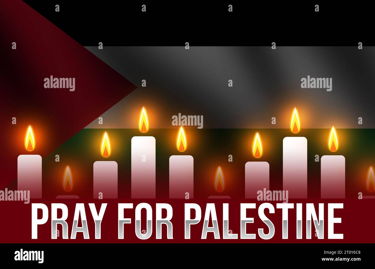Pray for Palestine background design with waving flag, candles and