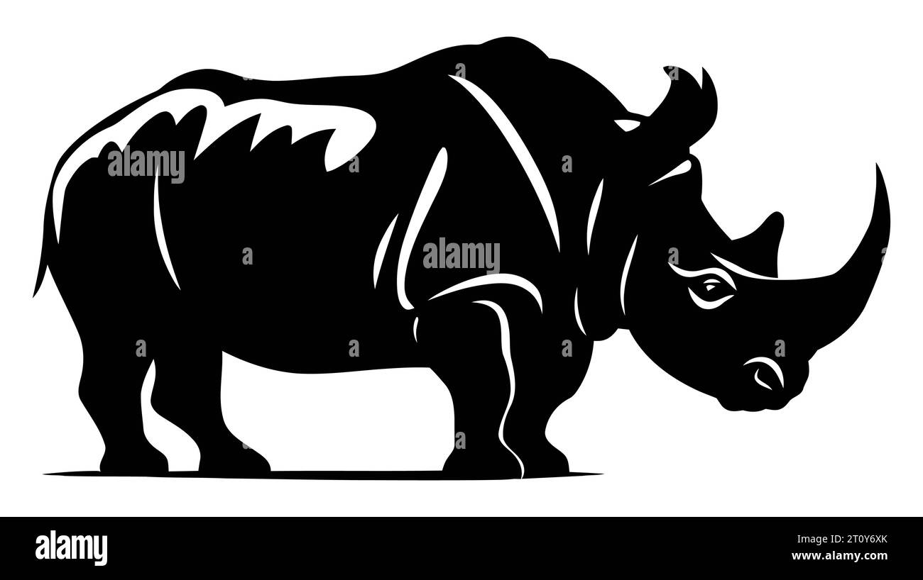 Rhino Animal Silhouette Vector Illustration isolated on white background. Stock Vector