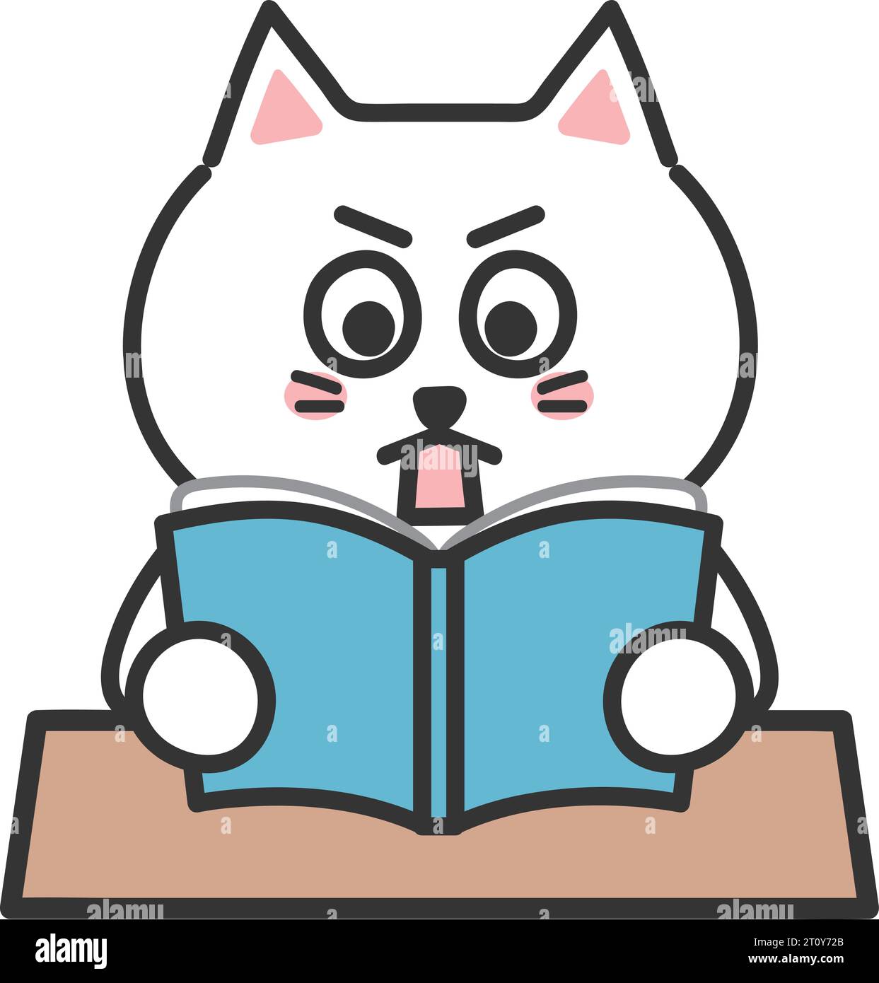 White cartoon cat surprised by the unexpected story development. Vector illustration. Stock Vector