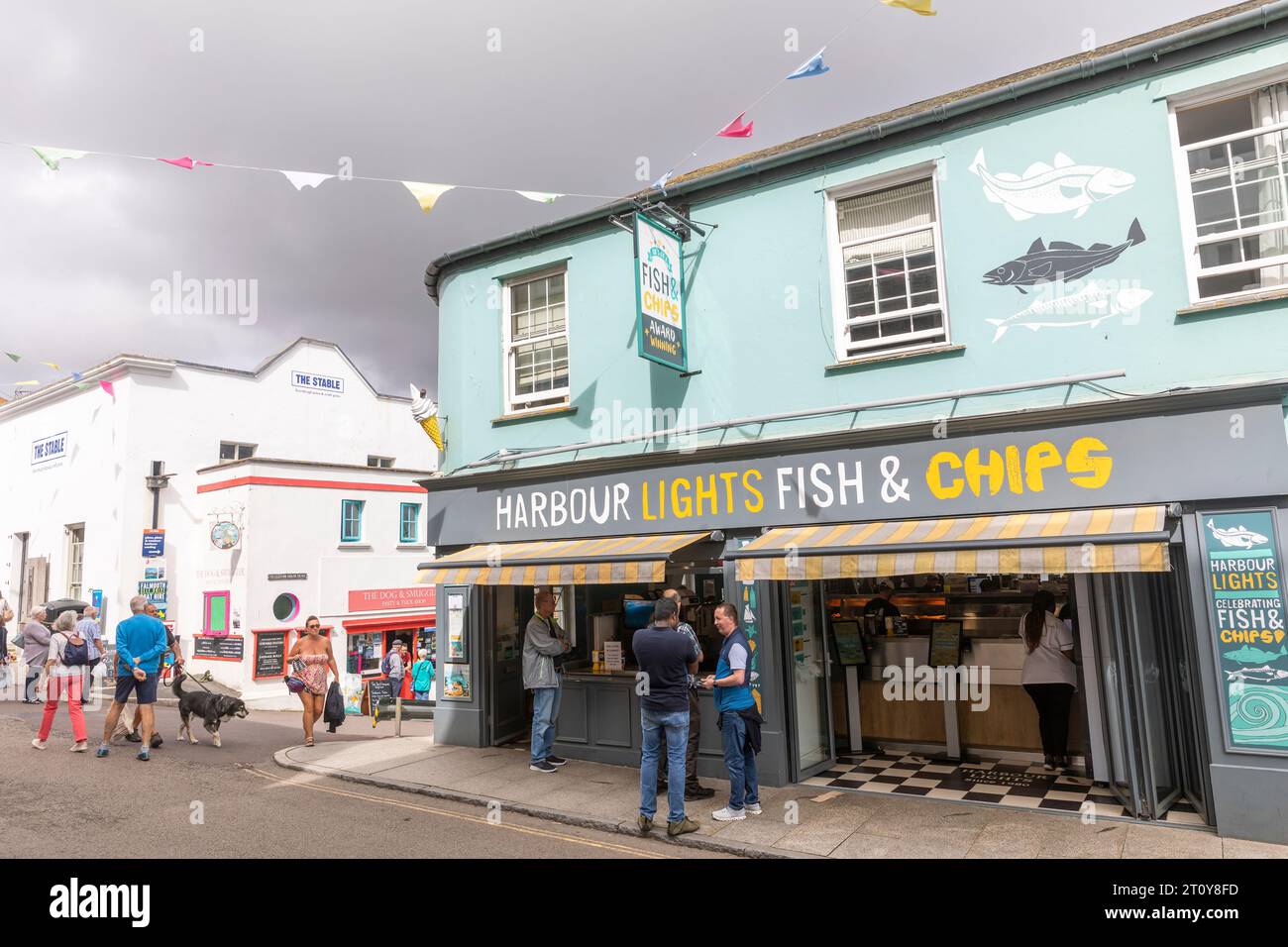 September 2023, Falmouth Cornwall, Harbour lights fish and chips shop in the town centre,England,UK Stock Photo