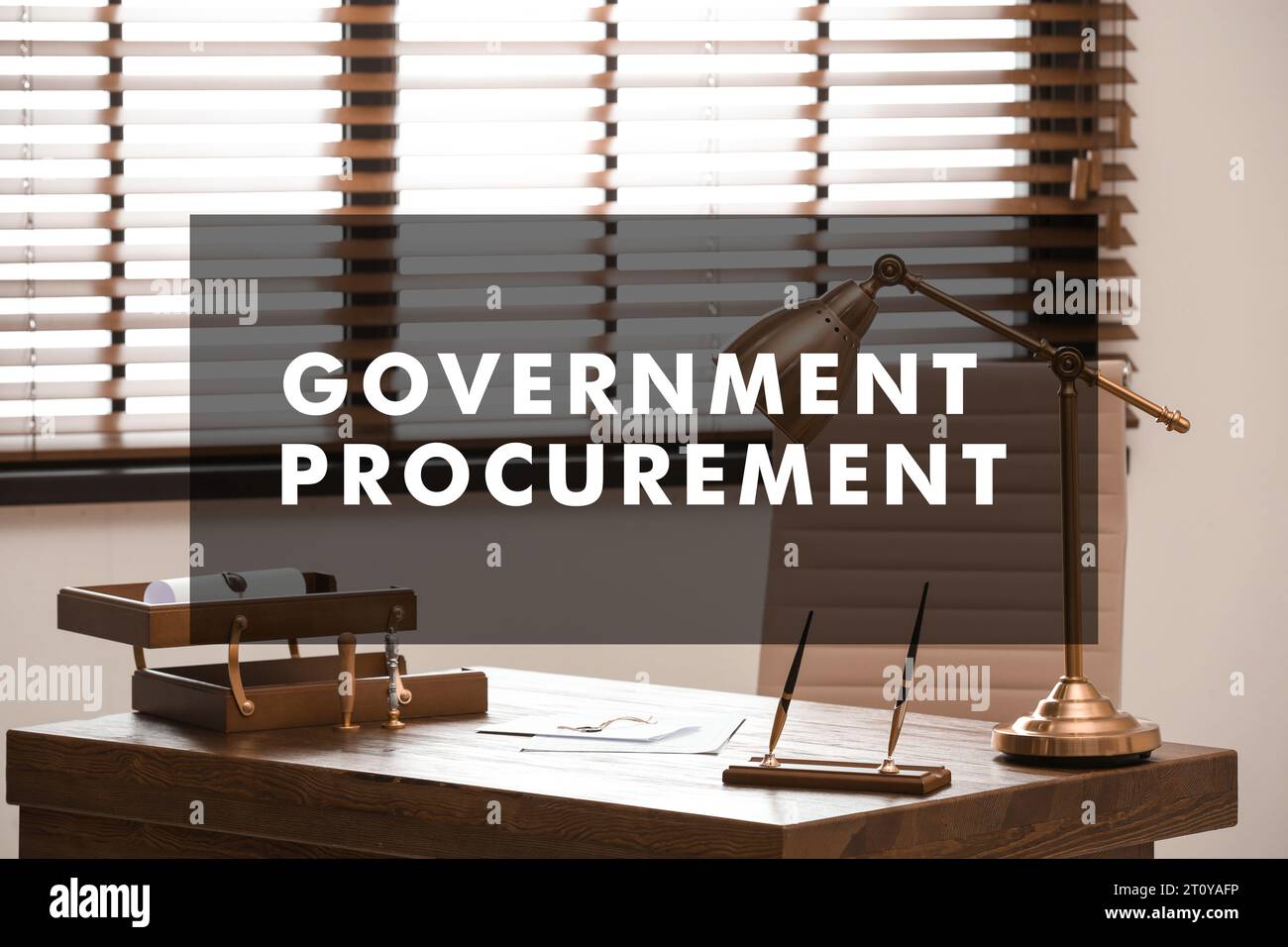 Government procurement. Office interior with stationery and documents