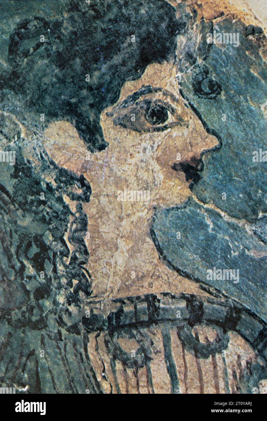 Detail from 'The Parisienne' piece of fresco found during excavation of Knossos in Crete c. 1500 B.C. (Half-tone postcard image). Stock Photo