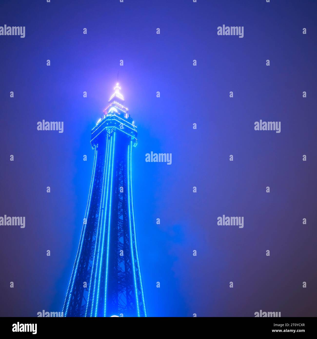Blackpool Tower during the annual illumination surrounded in autunm mist Stock Photo