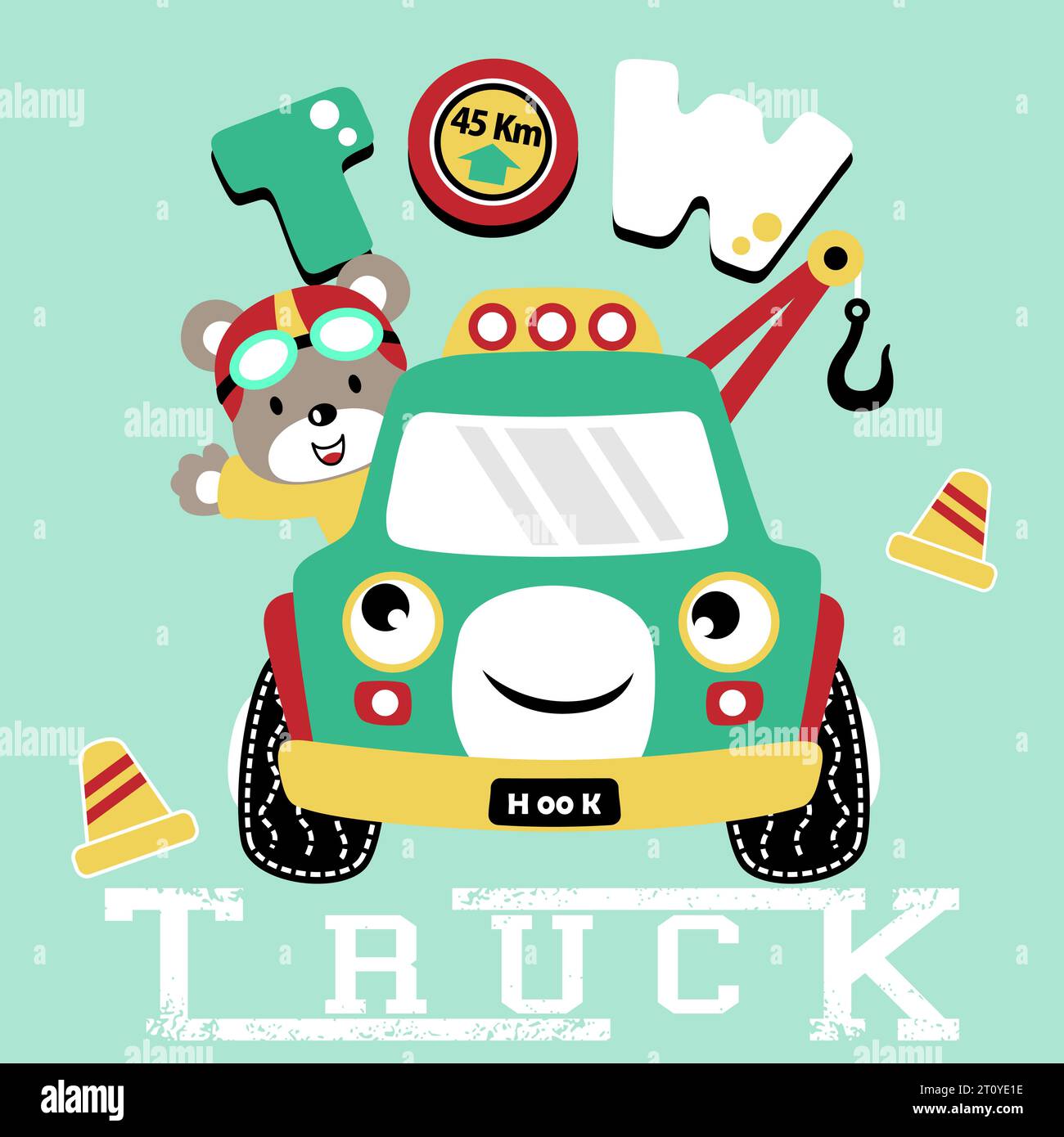 vector cartoon of funny bear driving tow truck Stock Vector