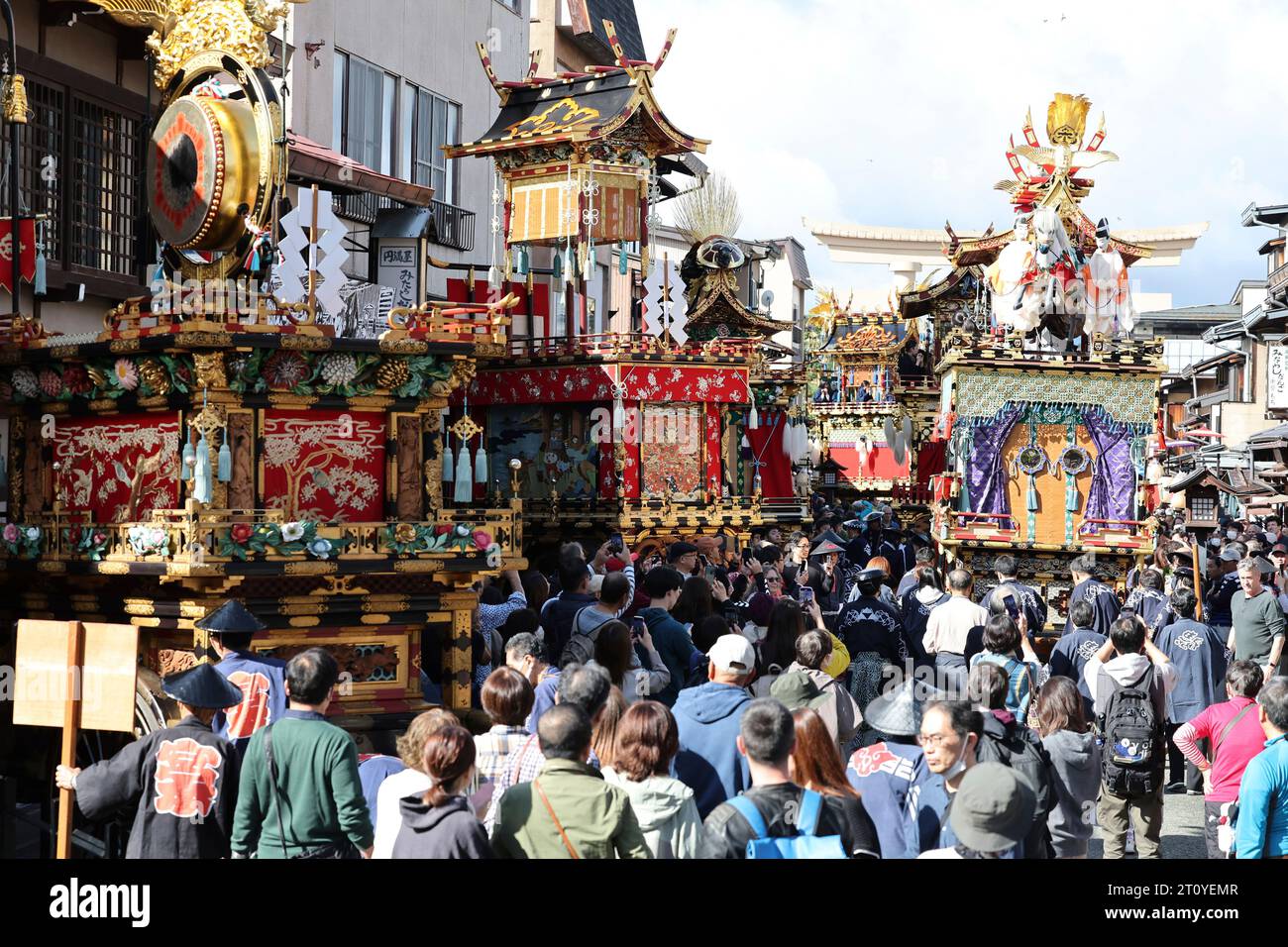 Visitors view various kinds of matsuriyatai festival floats during