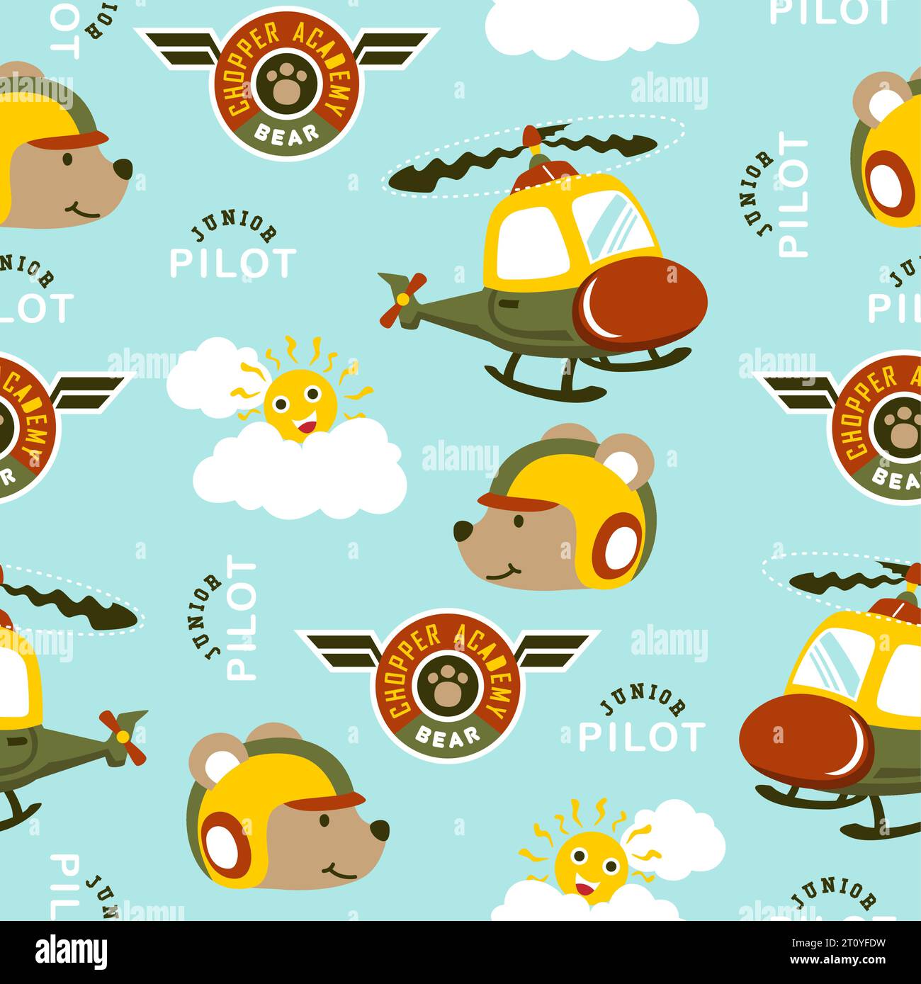 seamless pattern vector of funny bear with helicopter and sky objects Stock Vector