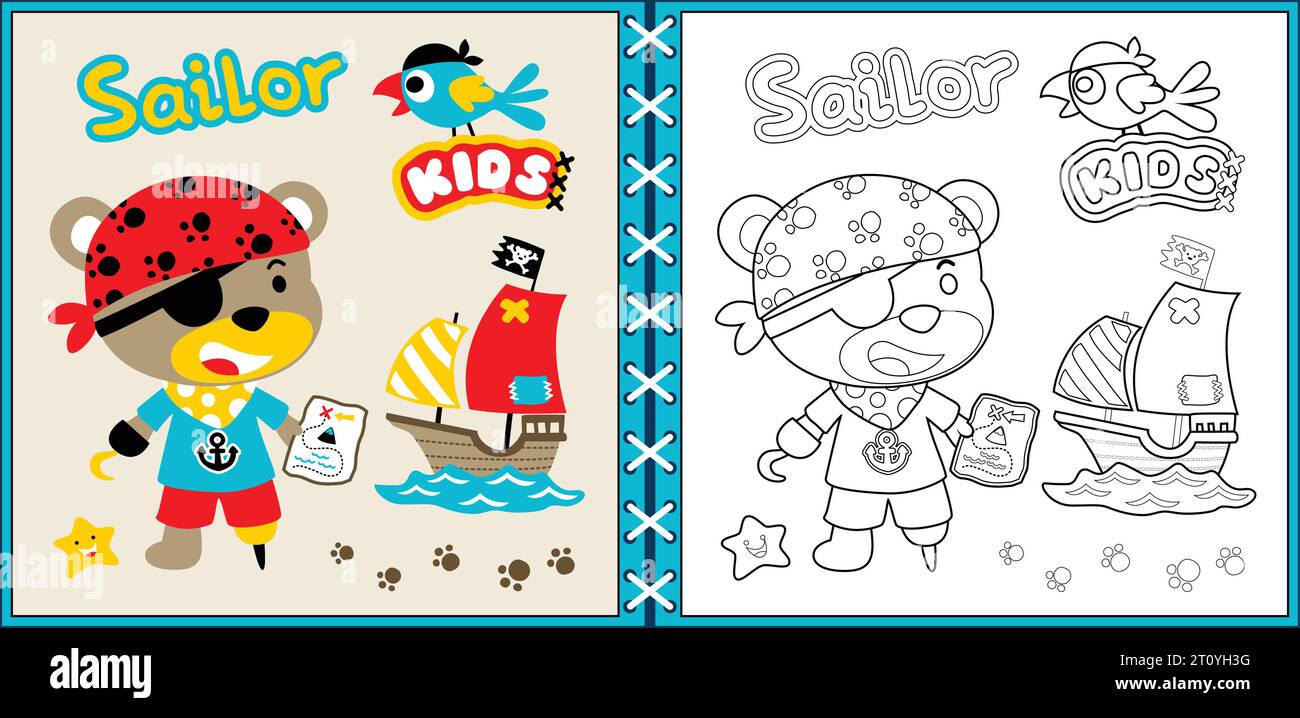 Vector cartoon of funny bear in pirate costume, pirate elements cartoon ...