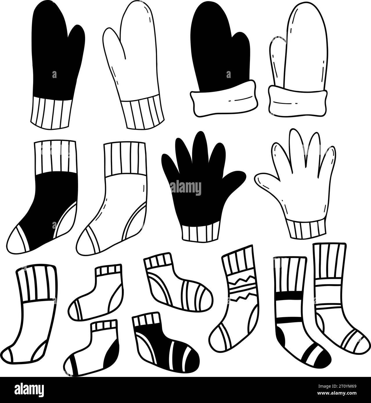 socks and mittens. Collection doodle. Vector illustration. Isolated