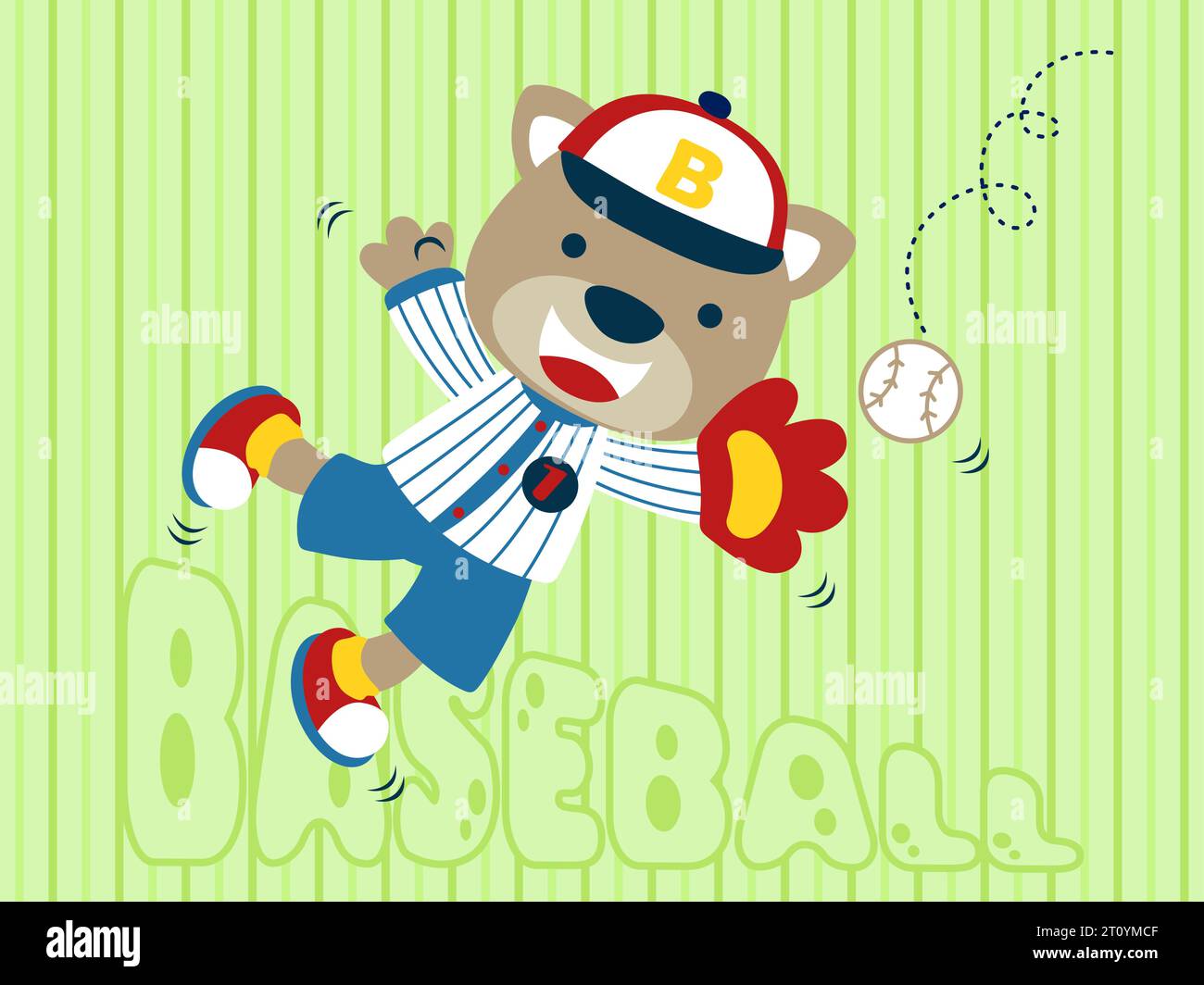 Funny cat wearing baseball player uniform jumping to catching ball in