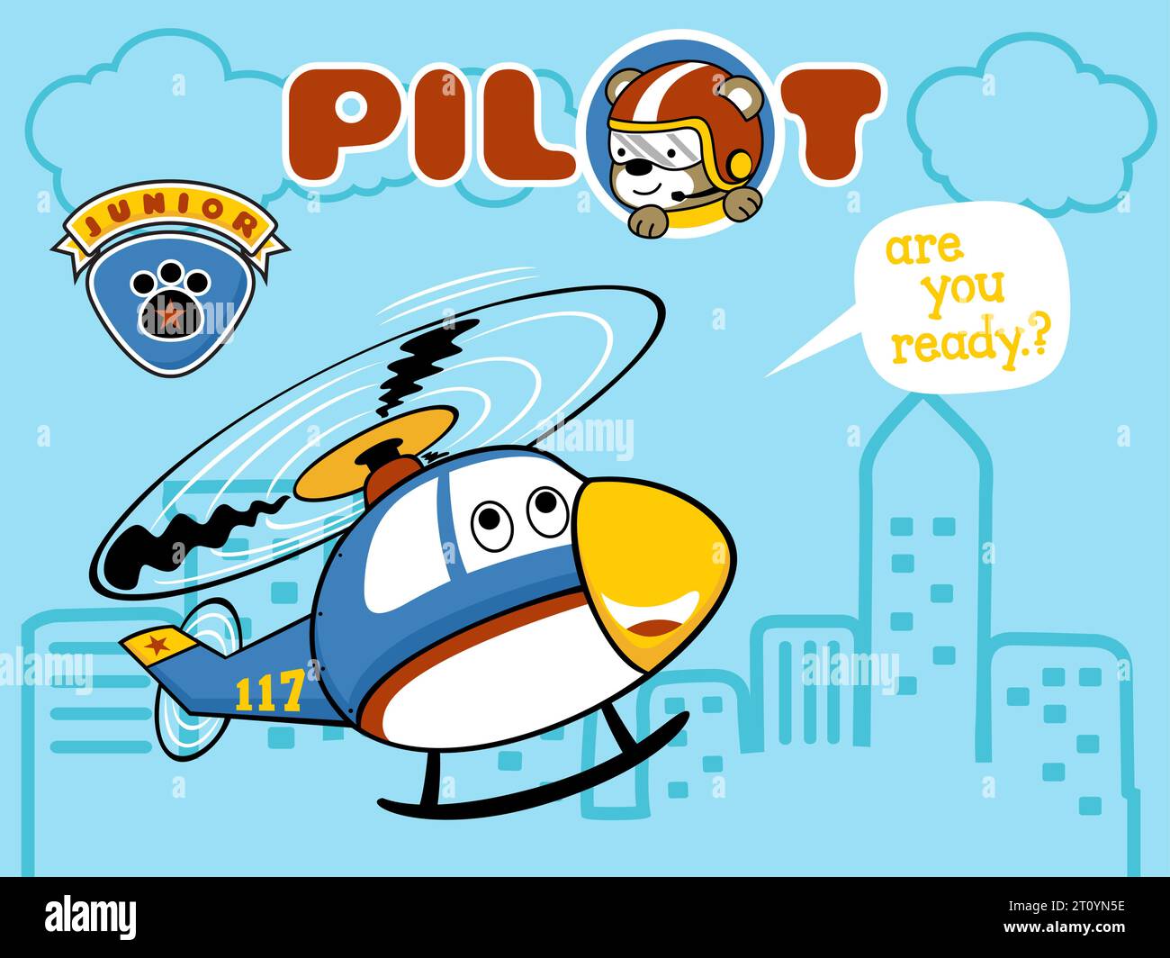 vector cartoon of helicopter with bear pilot Stock Vector