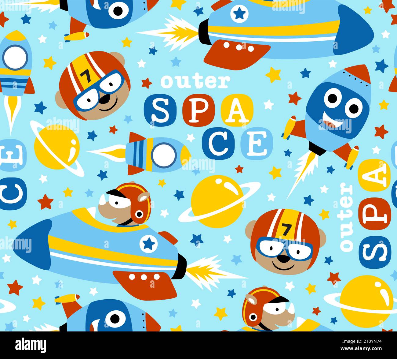 seamless pattern of space element with cute animal Stock Vector