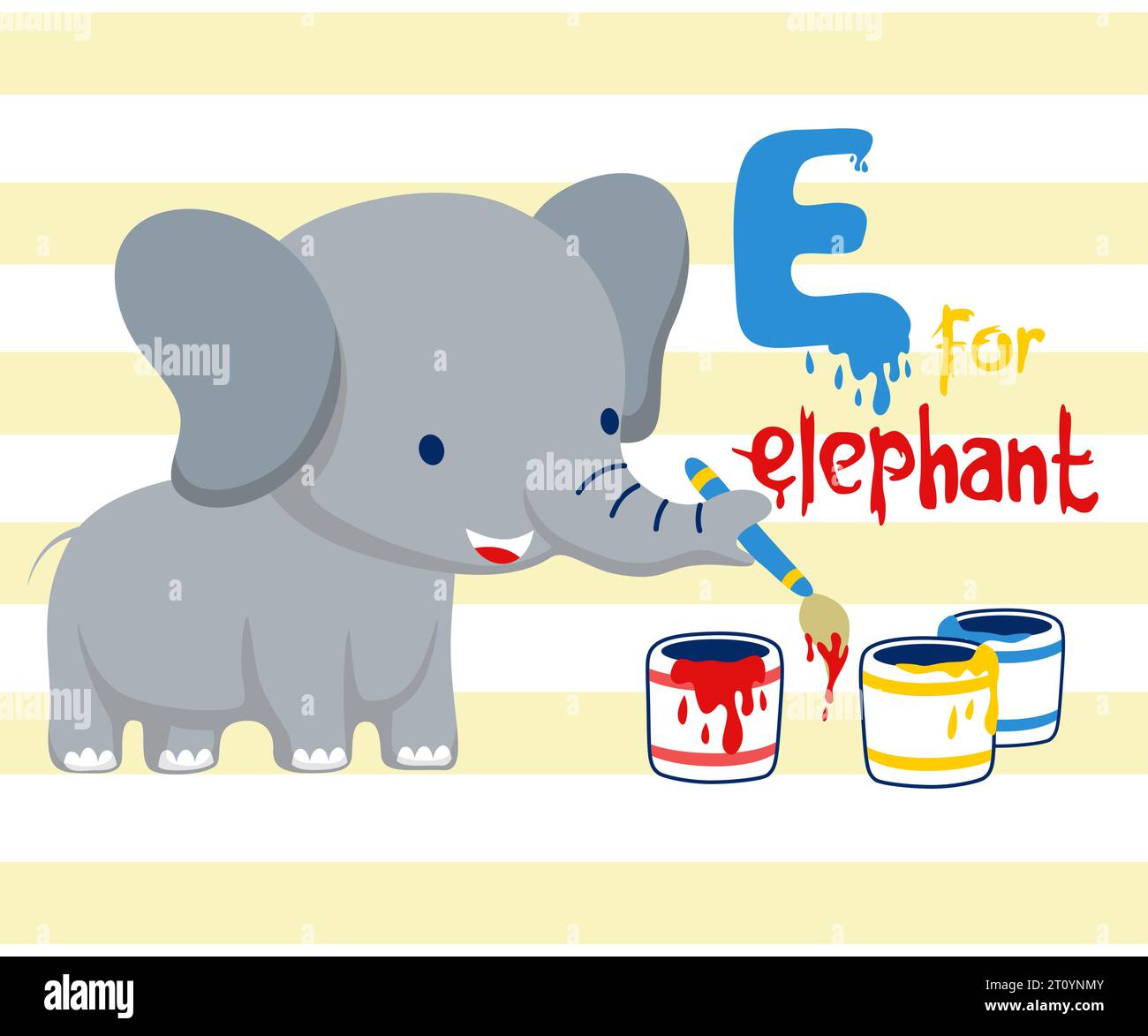 Vector illustration of cartoon elephant painting, education for kids Stock Vector
