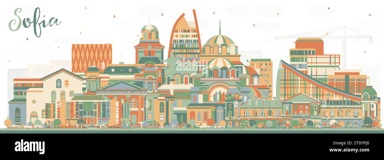 Sofia Bulgaria City Skyline with Color Buildings. Vector Illustration. Sofia Cityscape with Landmarks. Stock Vector