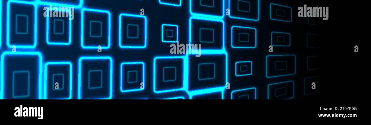 Bright blue neon geometric squares abstract technology background ...