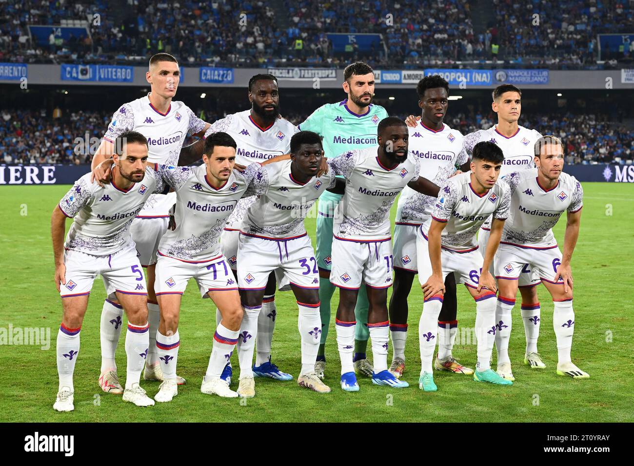The ACF Fiorentina team is posing for the photograph before the Serie A TIM match between SSC Napoli and ACF Fiorentina at Stadio Diego Armando Marado Stock Photo