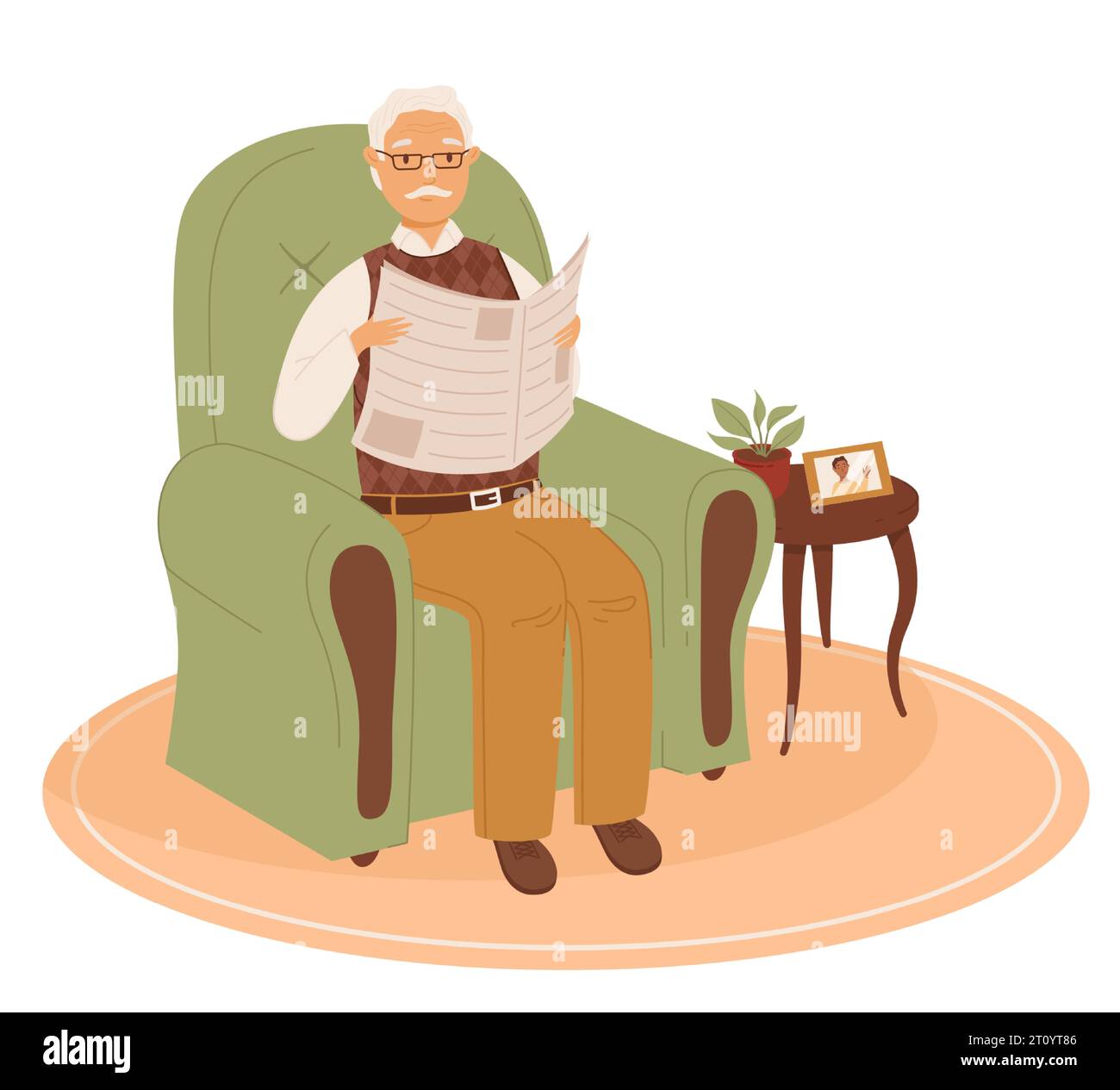 Happy old man reading newspaper on the chair. Happy senior in a cozy ...