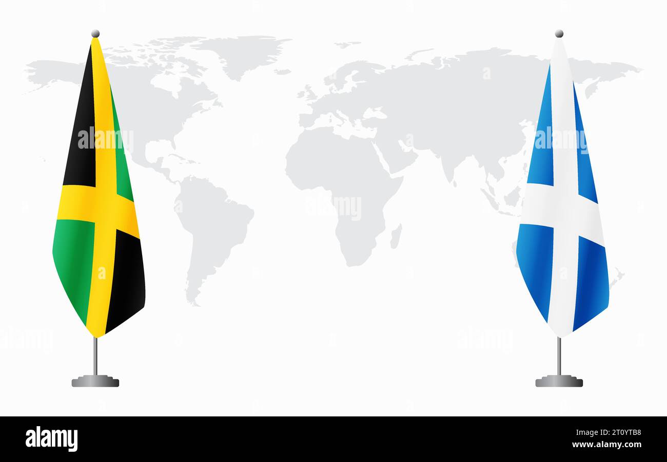 Jamaica and Scotland flags for official meeting against background of