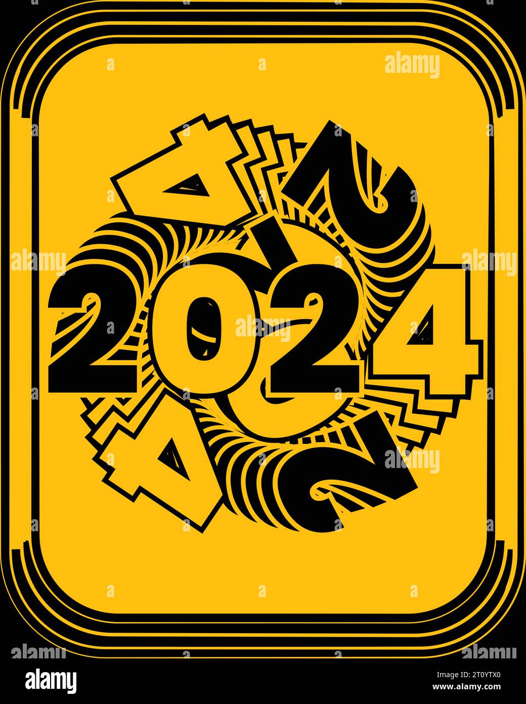 black font alphabet and the numbers of 2024 set against a vibrant
