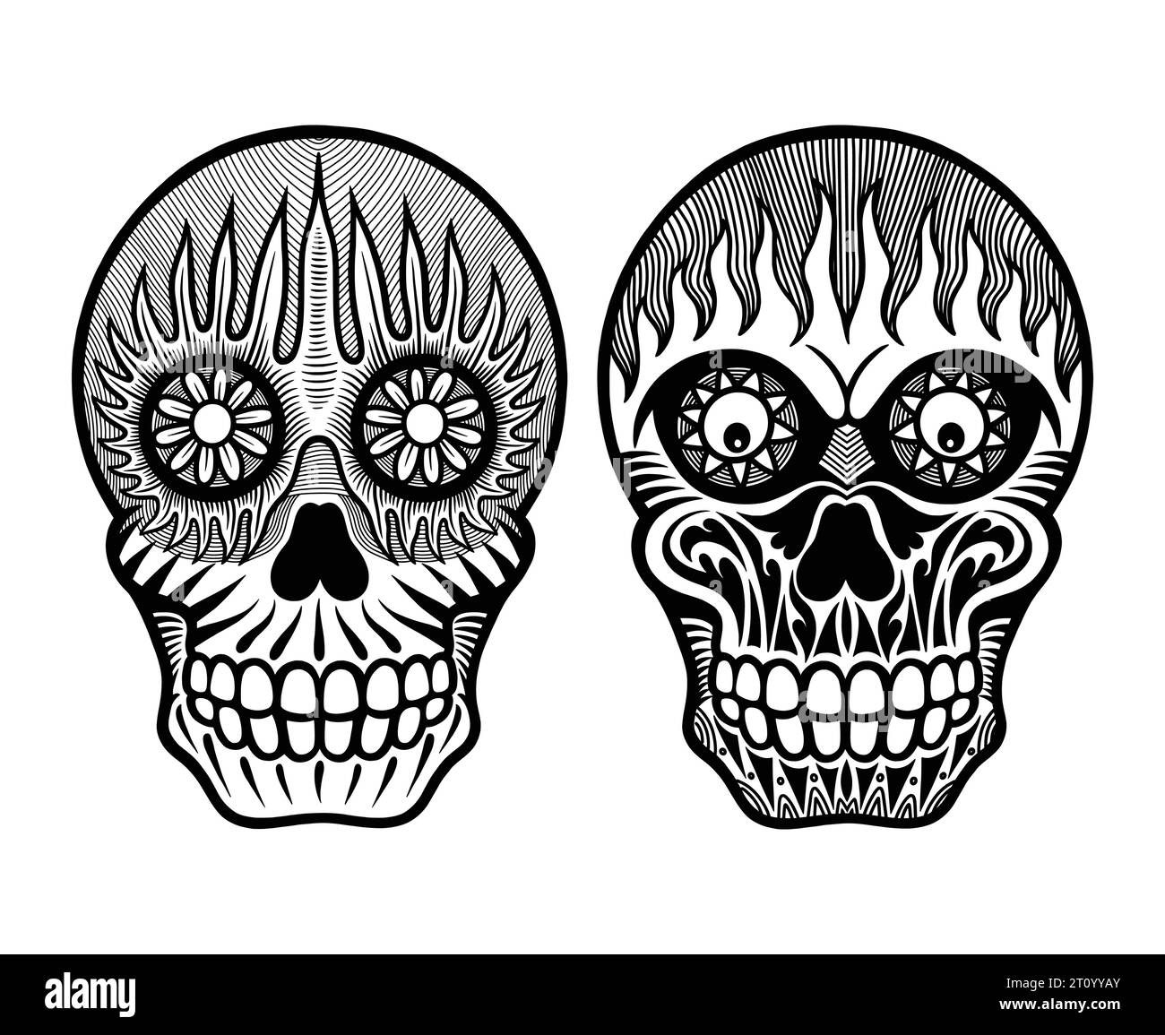 skull face head with floral ornament decoration pattern illustration ...