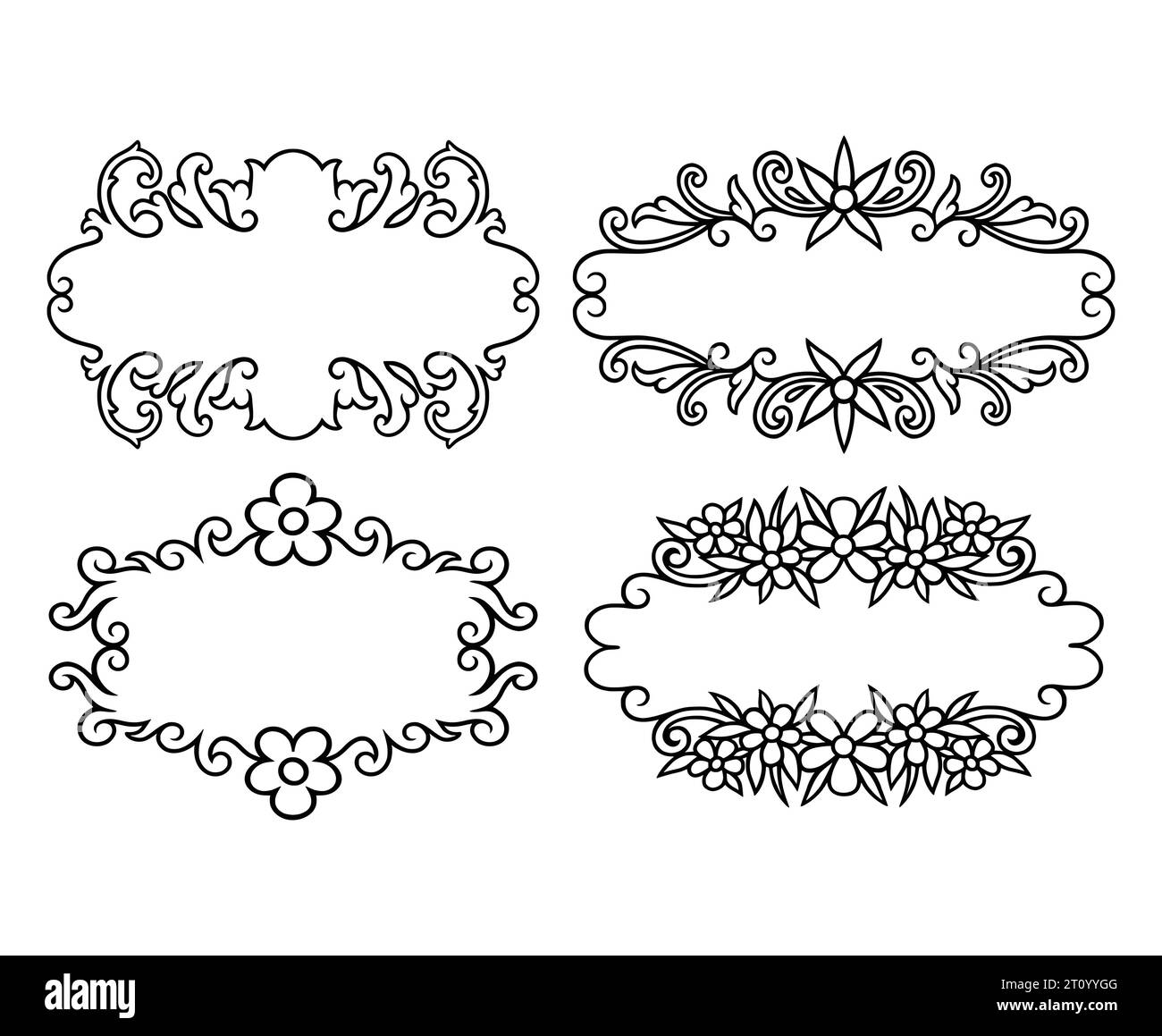 floral ornament decoration frame and corner drawing illustration Stock Vector