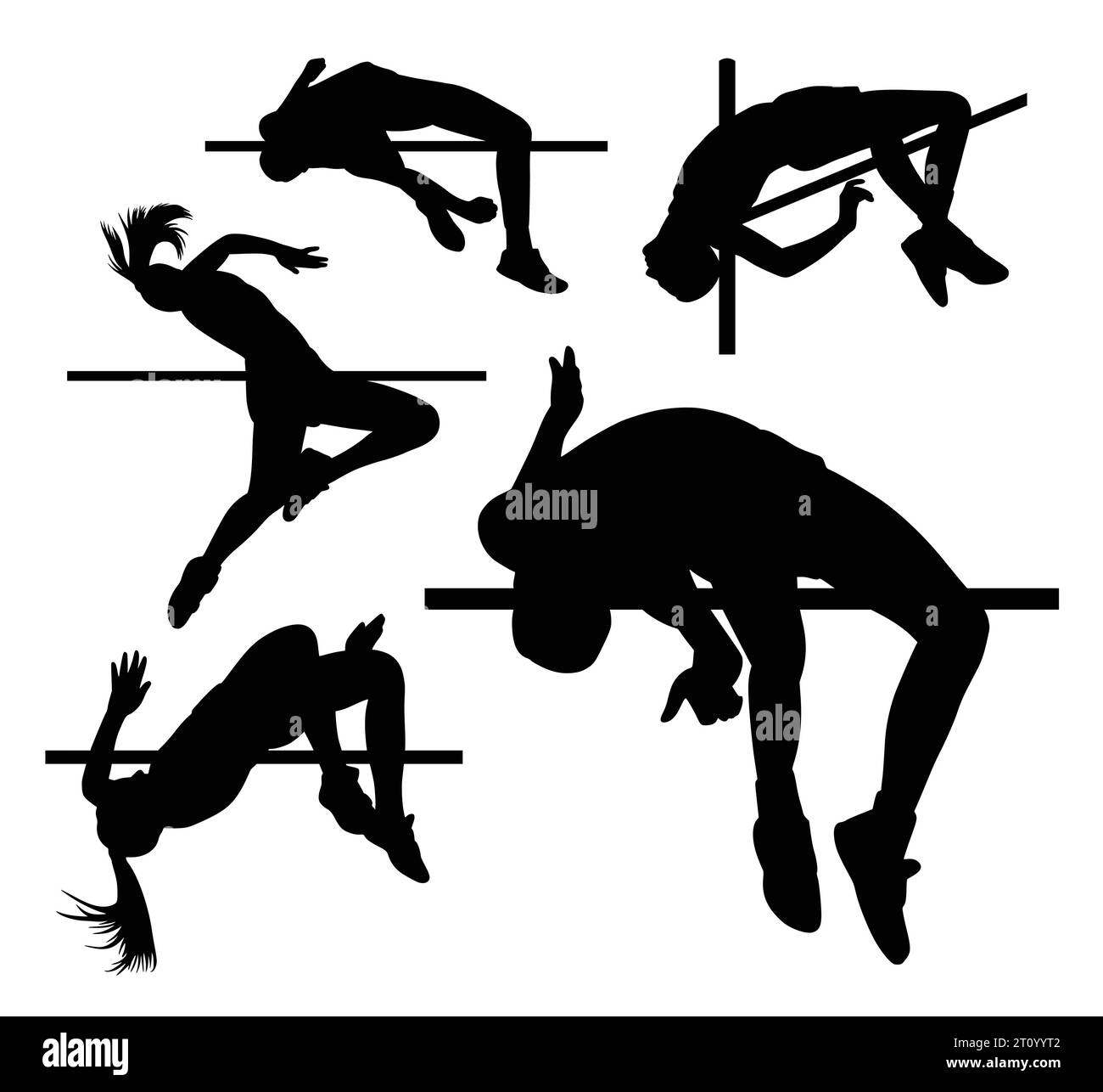 male and female high jump athlete action pose silhouette Stock Vector ...