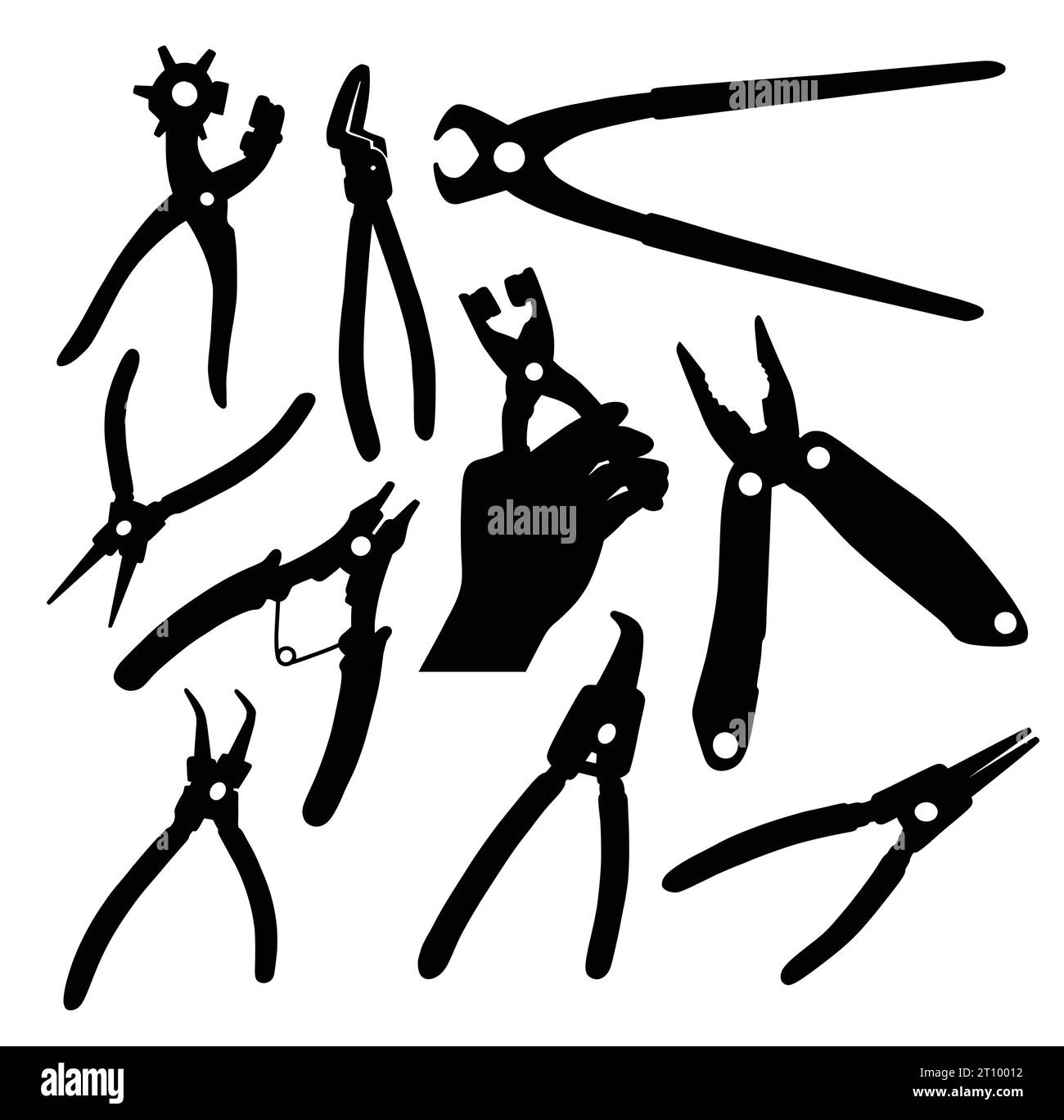 pliers construction tool and service equipment silhouette Stock Vector