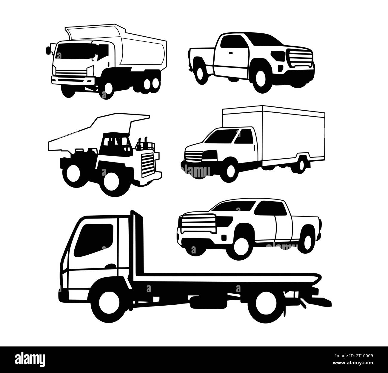 Truck Pickup, Lory, And Car Transportation Silhouette Stock Vector 