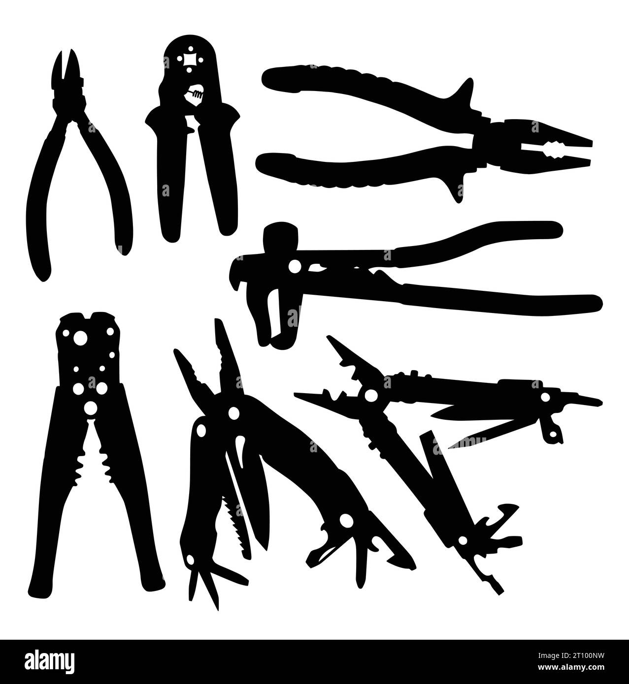 pliers construction tool and service equipment silhouette Stock Vector