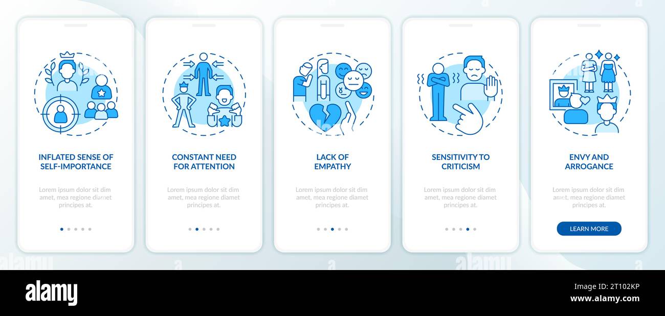 Walkthrough codependent relationship with blue line icons Stock Vector