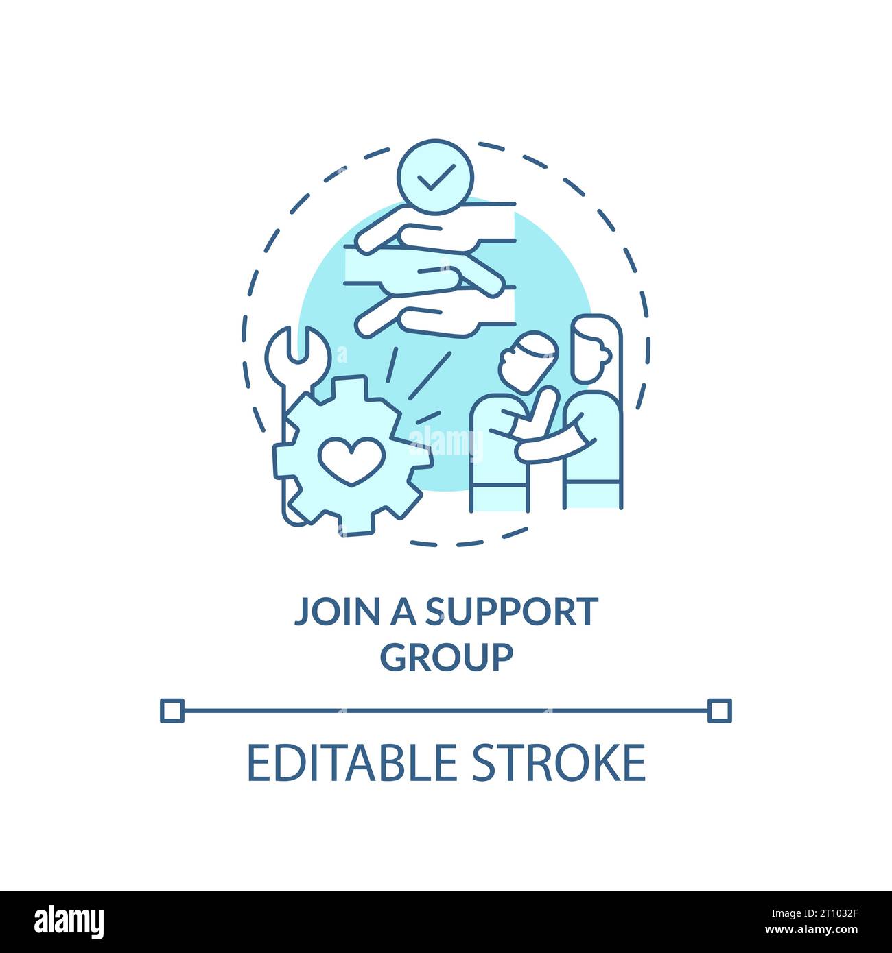 2D blue line icon join a support group concept Stock Vector