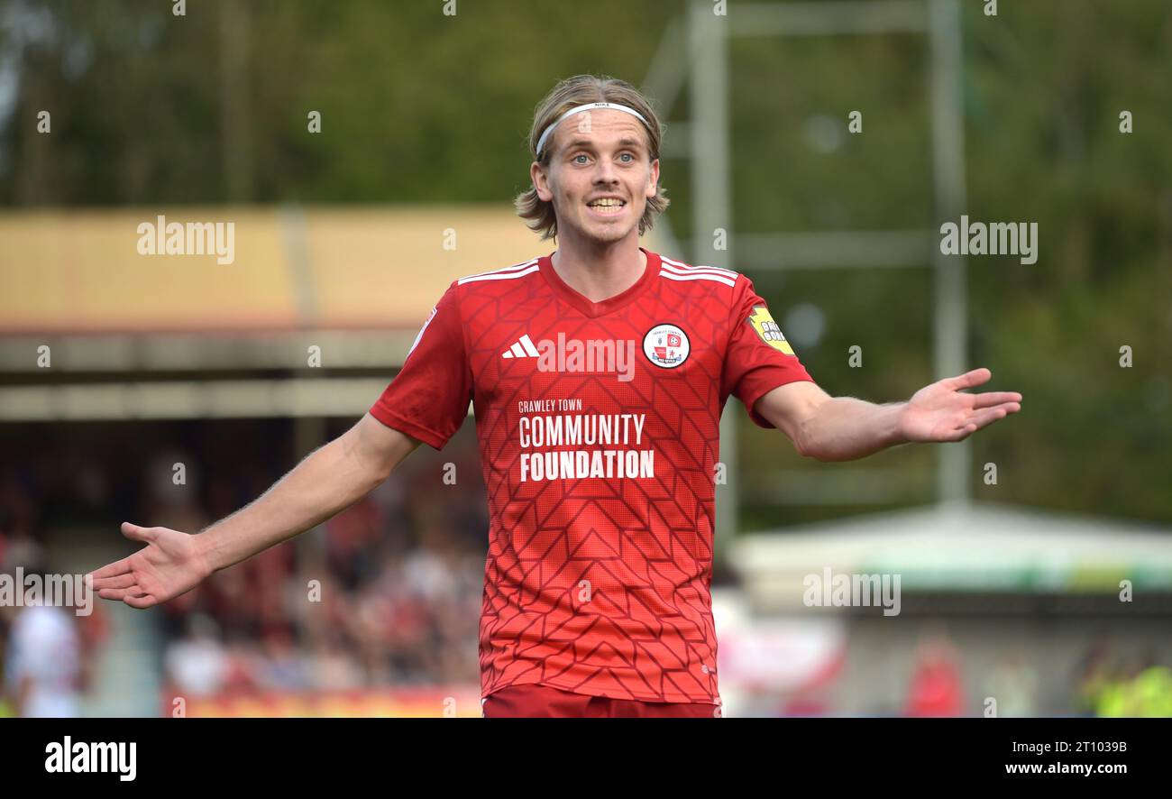 Ronan Darcy of Crawley shows frustration during the Sky Bet EFL League Two match between Crawley Town and Wrexham at the Broadfield Stadium  , Crawley , UK - 7th October 2023 Stock Photo