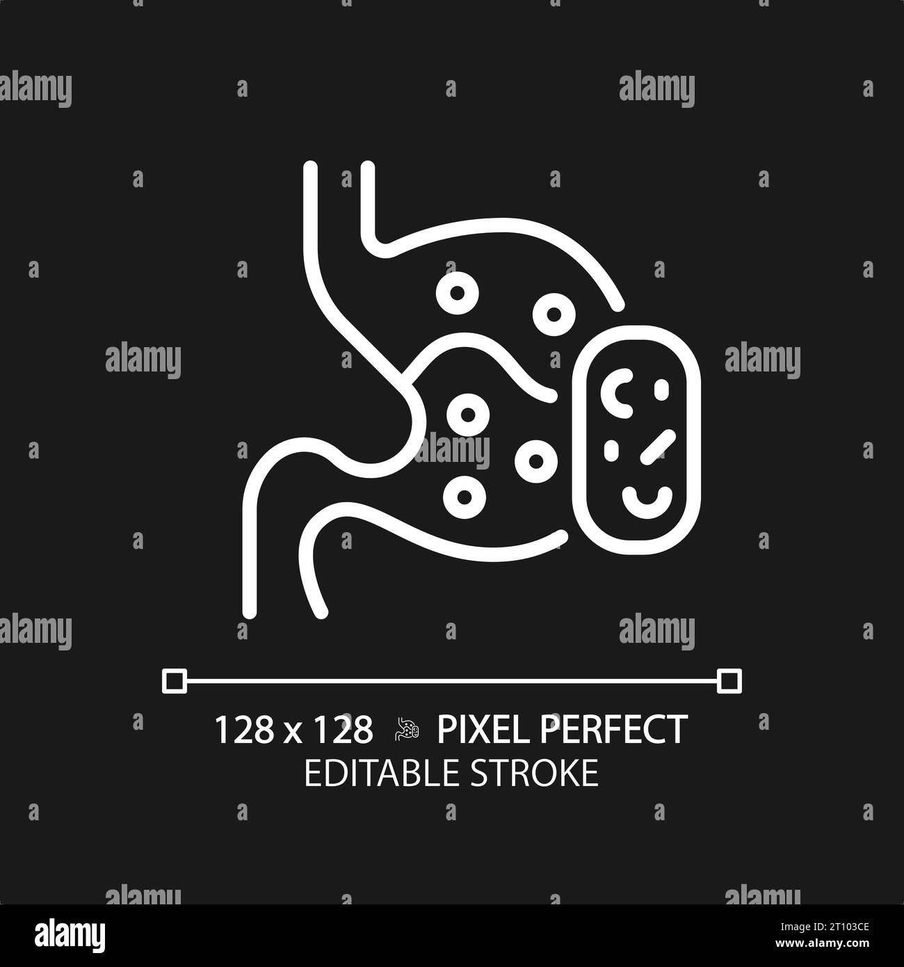 2D thin line white digestive system with medicine icon Stock Vector