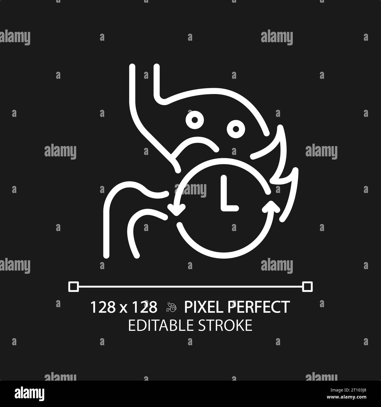 2D customizable thin line white stomach with time icon Stock Vector ...
