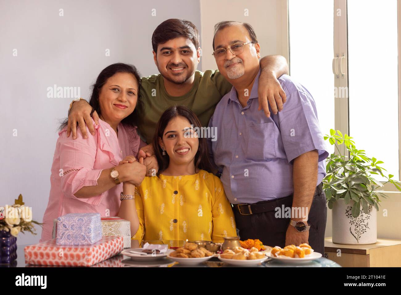 Happy Indian family celebrating Raksha Bandhan Stock Photo - Alamy