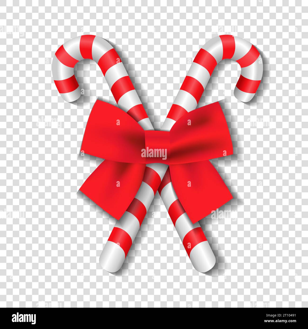 Realistic 3d christmas candy cane with red bow on transperent background. Mint hard candy cane striped in Xmas colours. Vector illustration Stock Vector