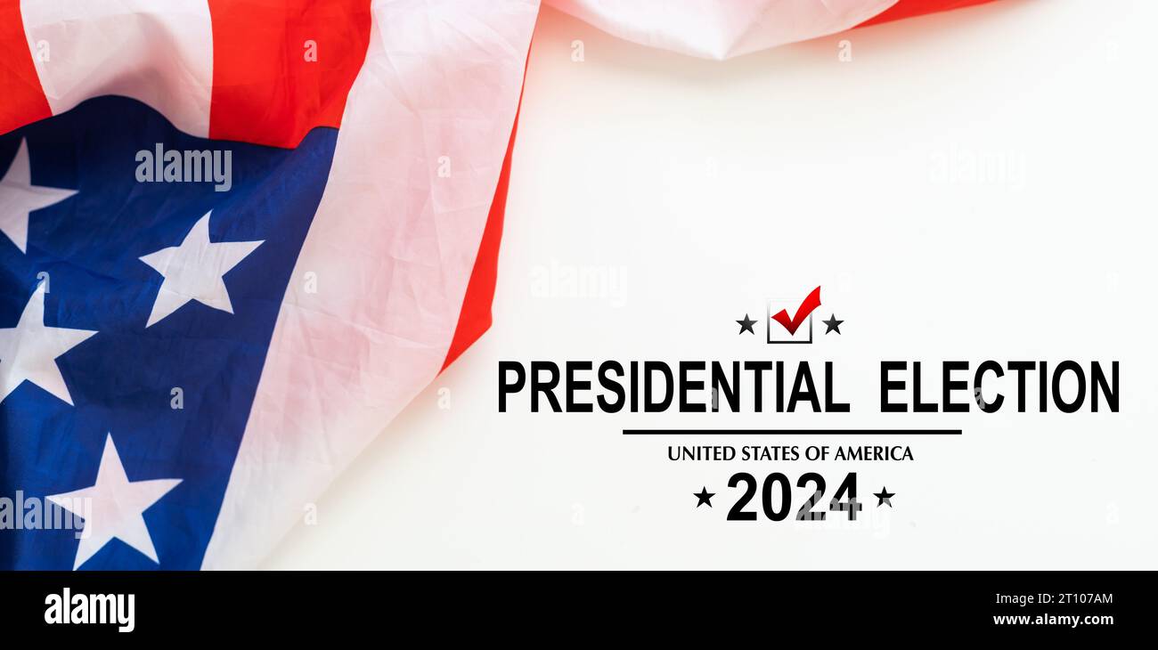 2024 Election Lettering Presidential Election 2024 text on white paper over waving American ...